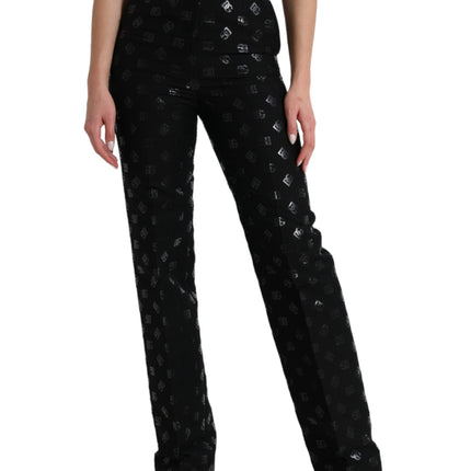 Chique High Taille Rechte broek met logo -print