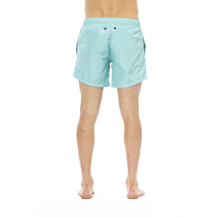 Sleek Light Blue Swim Shorts con estampado delantero