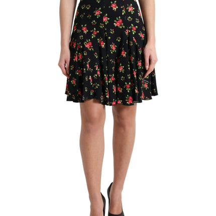 Bloemen A-lijn mini-rok met hoge taille