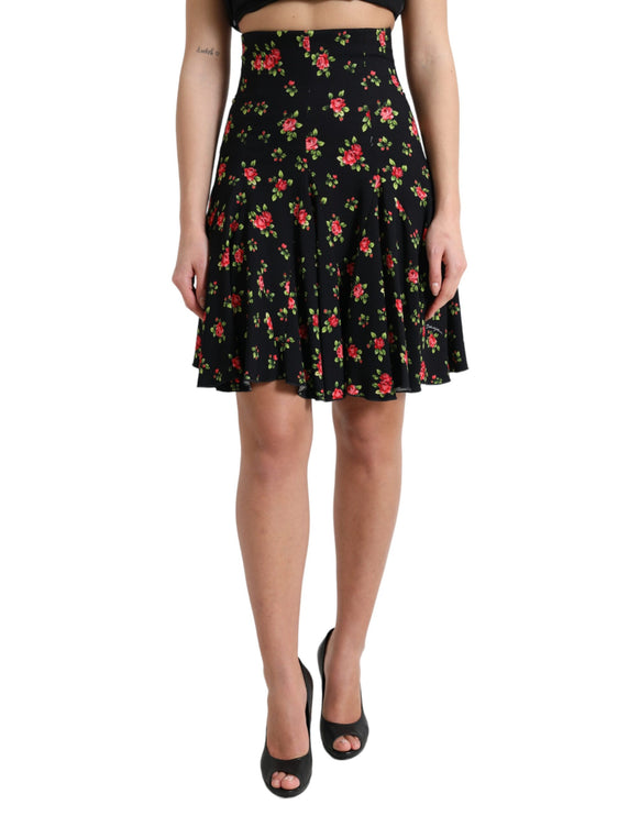 Bloemen A-lijn mini-rok met hoge taille