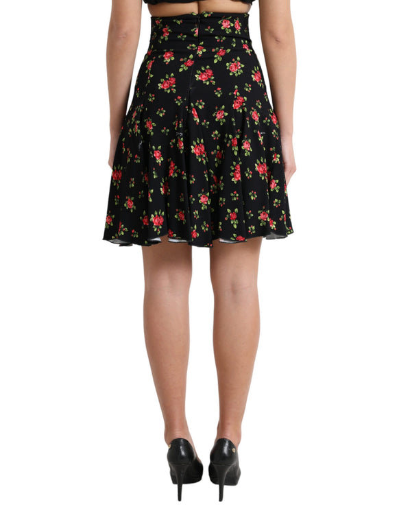 Bloemen A-lijn mini-rok met hoge taille