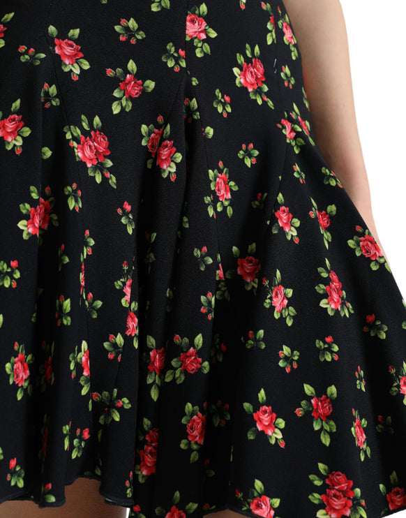 Bloemen A-lijn mini-rok met hoge taille