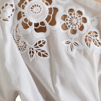 Elegant White Floral Lace-Up Blouse