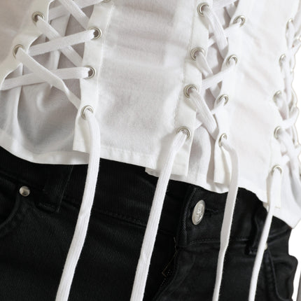 Elegant White Floral Lace-Up Blouse