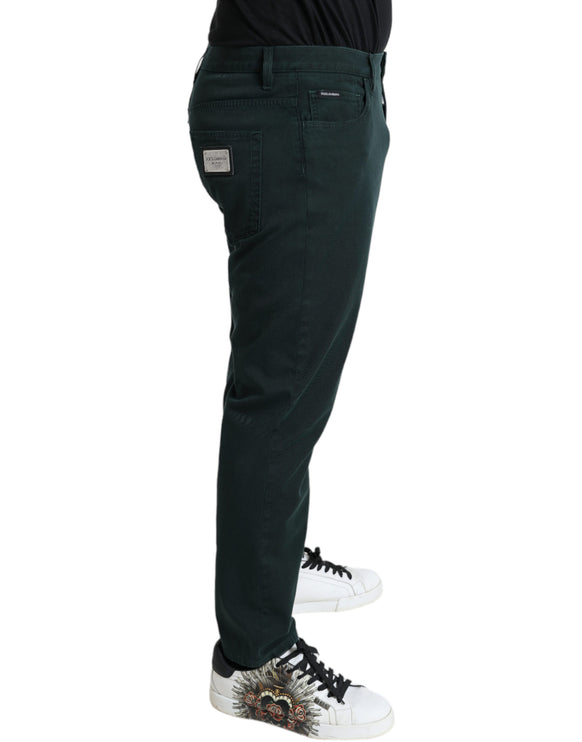 Elegantes jeans de algodón flaco verde