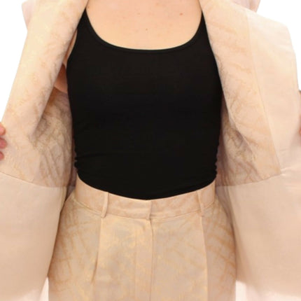 Exquisito chaleco de chaqueta sin mangas de brocado beige