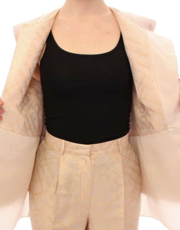 Exquisito chaleco de chaqueta sin mangas de brocado beige