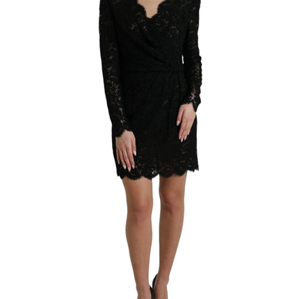 Elegant Black Floral Lace Sheath Mini Dress