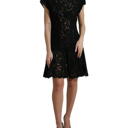 Elegant Black Floral Lace A-Line Mini Dress