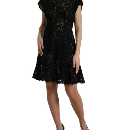 Elegant Black Floral Lace A-Line Mini Dress