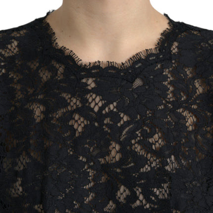 Elegant Black Floral Lace A-Line Mini Dress