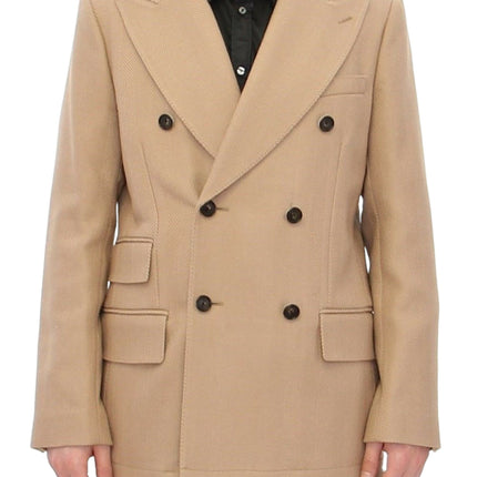 Elegant Beige Formal Wool Coat