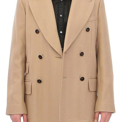 Elegant Beige Formal Wool Coat