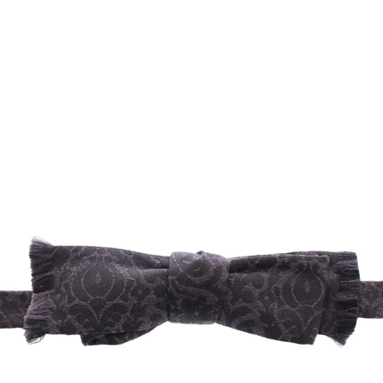 Elegant Black Paisley Silk-Wool Blend Bow Bow