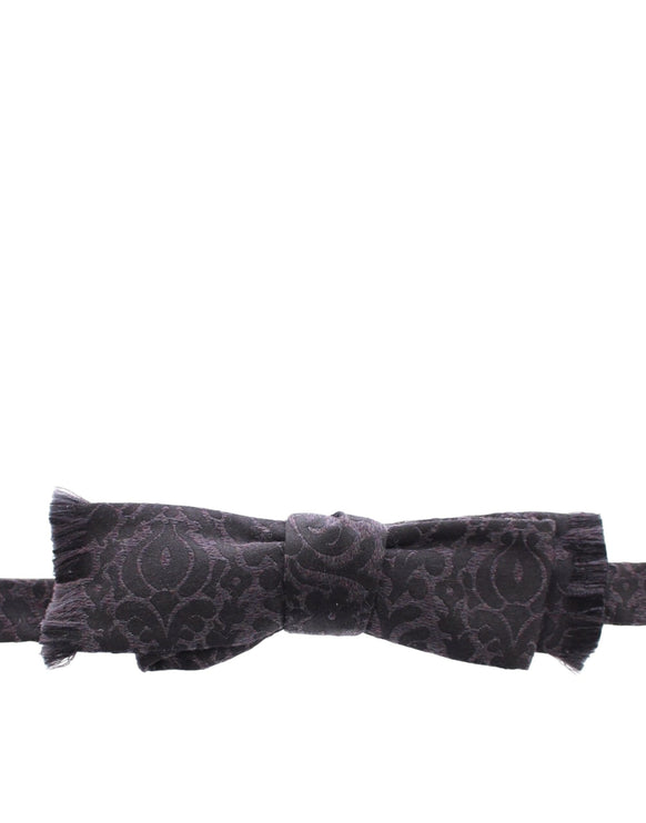 Elegant Black Paisley Silk-Wool Blend Bow Bow