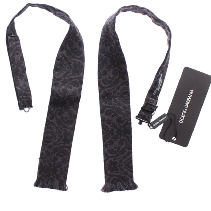 Elegant Black Paisley Silk-Wool Blend Bow Bow