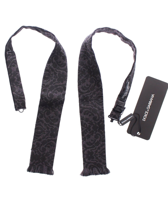 Elegant Black Paisley Silk-Wool Blend Bow Bow