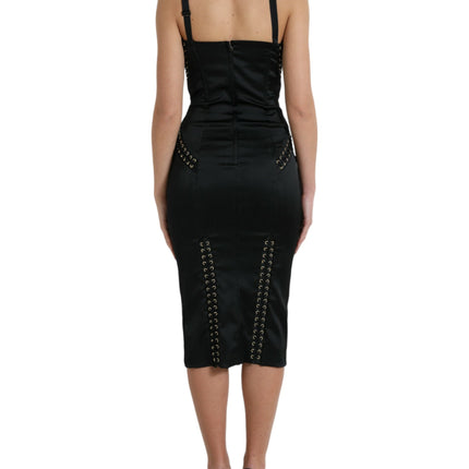 Elegante zwarte veter-midi bodycon-jurk