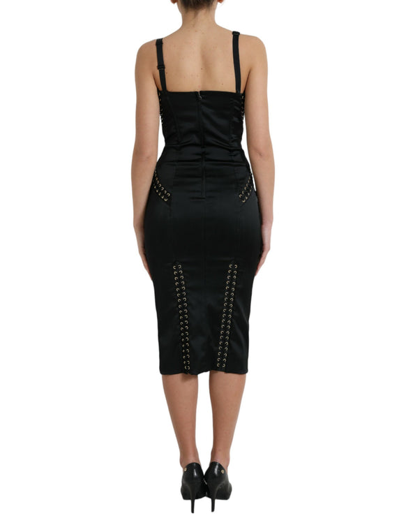 Elegante zwarte veter-midi bodycon-jurk