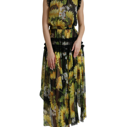 Elegante Sunflower Silk Maxi -jurk