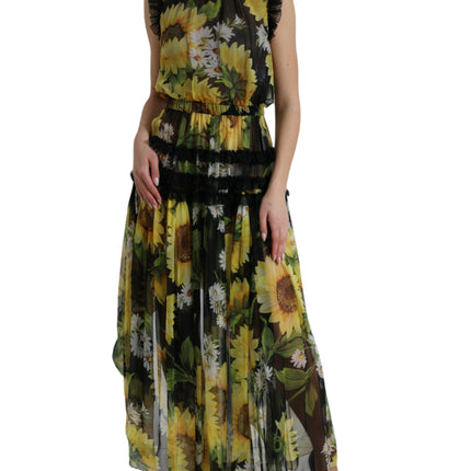 Elegante Sunflower Silk Maxi -jurk