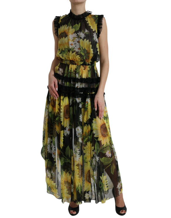 Robe maxi de soie de tournesol élégante