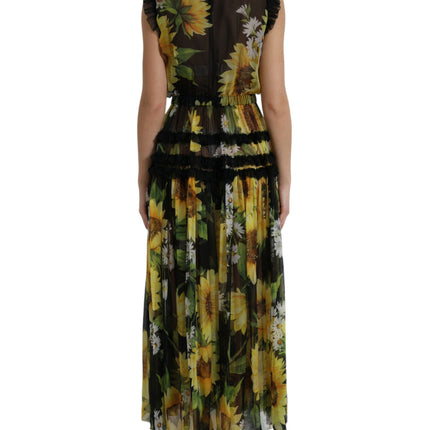 Elegante Sunflower Silk Maxi -jurk