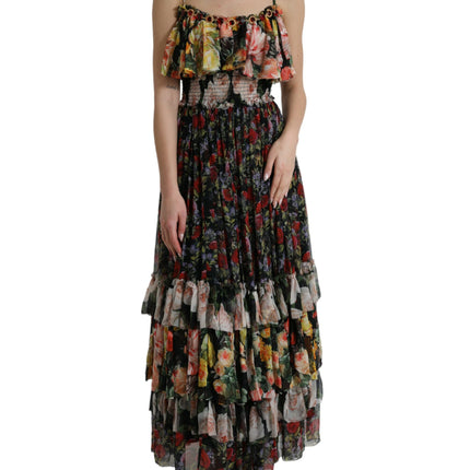 Robe maxi florale de soie vibrante