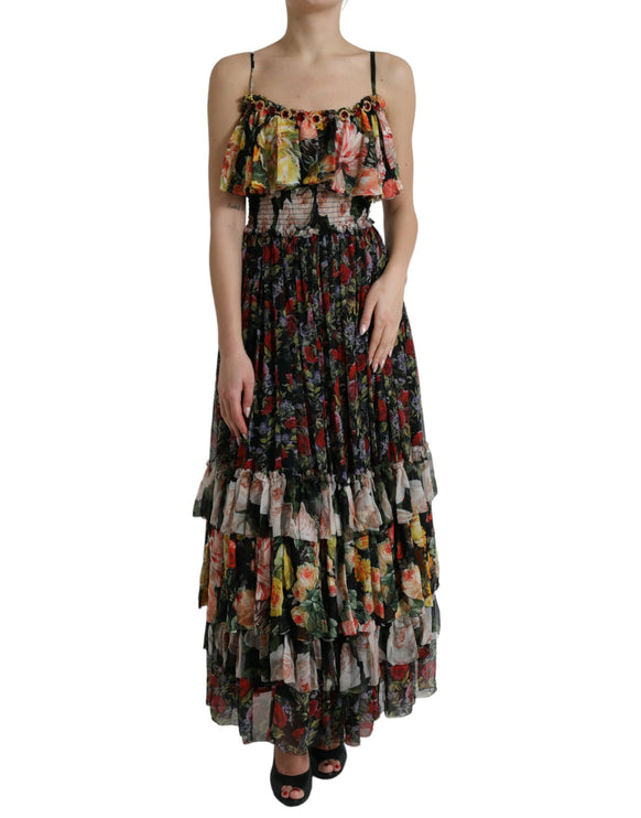 Robe maxi florale de soie vibrante