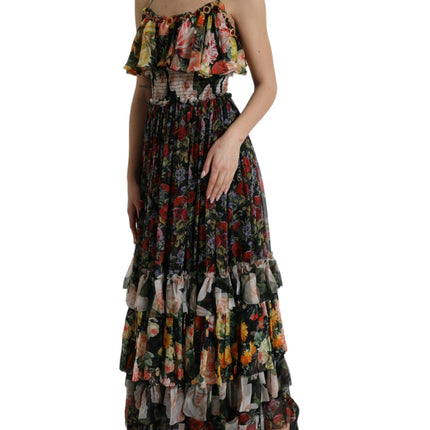 Robe maxi florale de soie vibrante