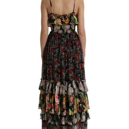 Robe maxi florale de soie vibrante