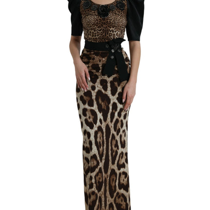 Silk Leopard Embellished Long Dress