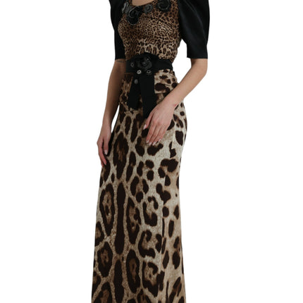 Silk Leopard Embellished Long Dress