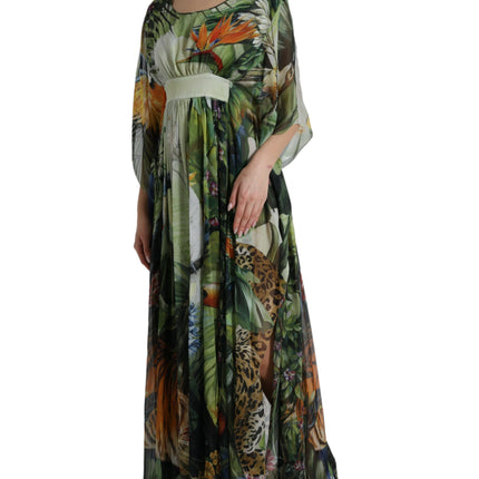 Elegante Jungle Print Maxi Silk Dress