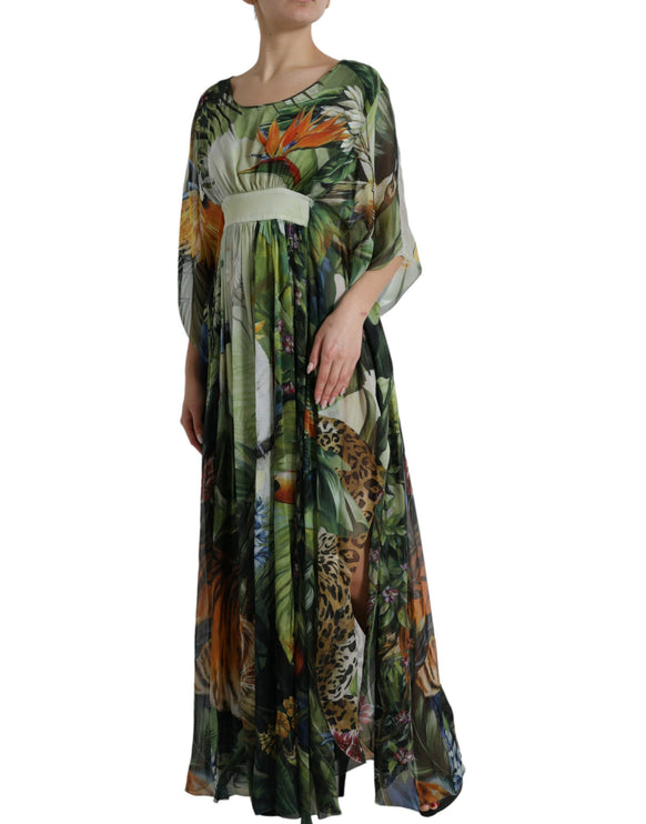 Robe de soie maxi élégante Jungle Print maxi