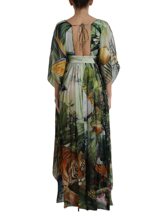 Robe de soie maxi élégante Jungle Print maxi