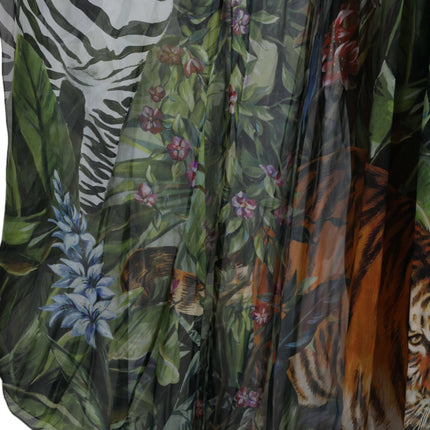 Elegante Jungle Print Maxi Silk Dress