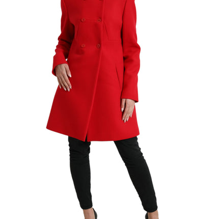 Élégant manteau long à double seins rouges