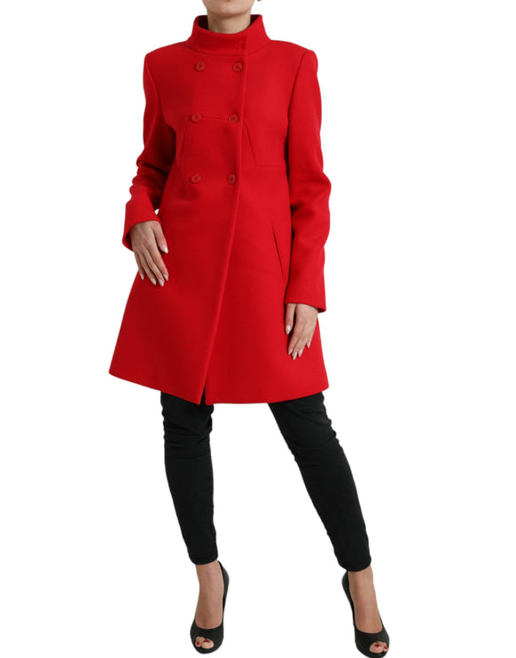 Élégant manteau long à double seins rouges