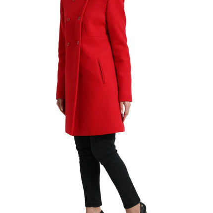 Élégant manteau long à double seins rouges