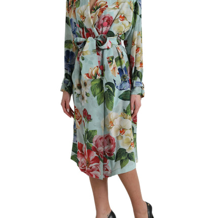 Elegant Floral Silk Trench Jacket