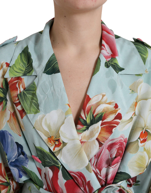 Veste de tranchée en soie florale élégante