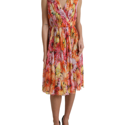 Robe midi élégante en soie florale avec col