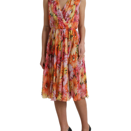 Robe midi élégante en soie florale avec col