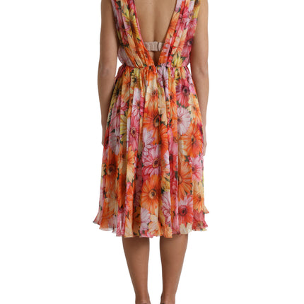 Robe midi élégante en soie florale avec col