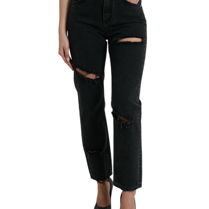 Eleganti jeans elastici neri a vita alta