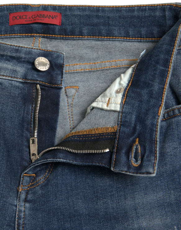 Eleganti jeans tratto a metà vita in blu