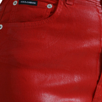 Elegante denim elasticizzato a vita alta in rosso