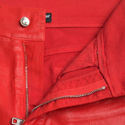 Elegante denim elasticizzato a vita alta in rosso