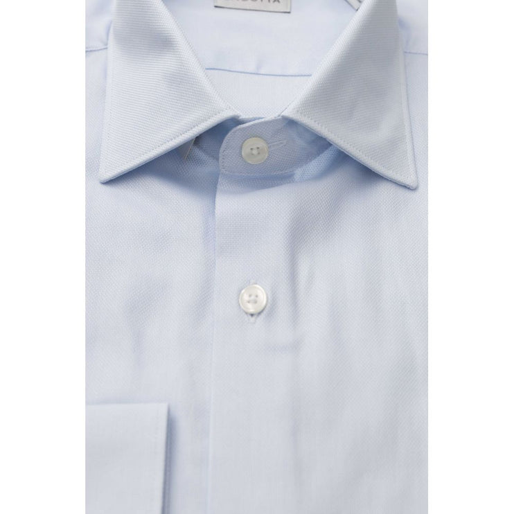 Elegante camisa de algodón azul claro para hombres